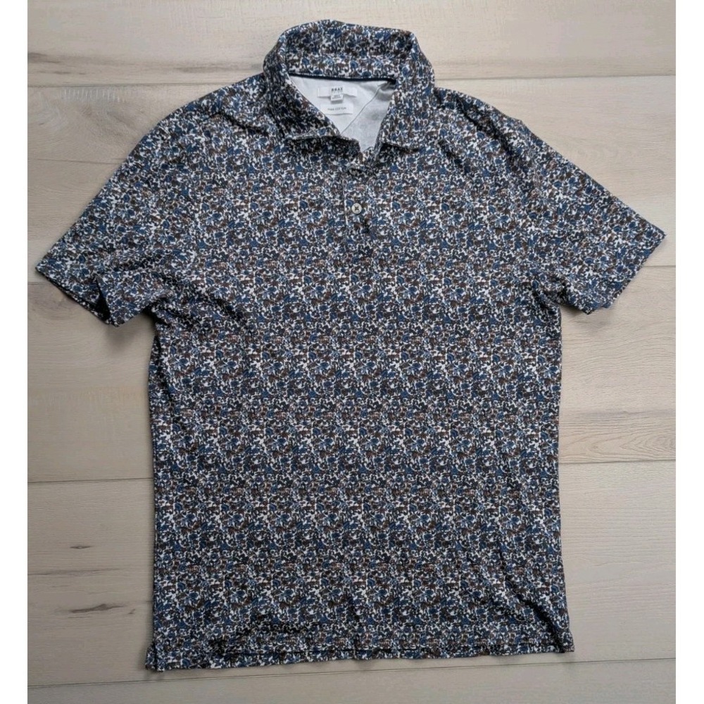Brax Feel Good Pico Polo Shirt Floral All Over Print Pima Cotton Mens M Casual